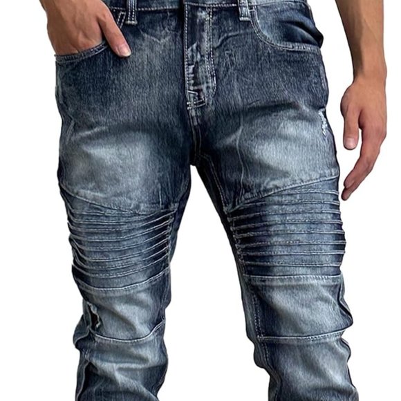 NWT Southpole Moto Jeans Mens Skinny‎ 34x32 Ice Blue Distressed Active Flex MSRP - Picture 1 of 14